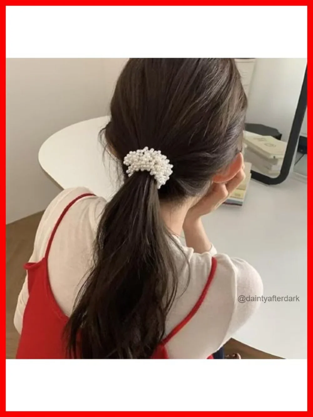 Pearl Hair Scrunchies, Beaded Ponytail Holders, 2 Pack
